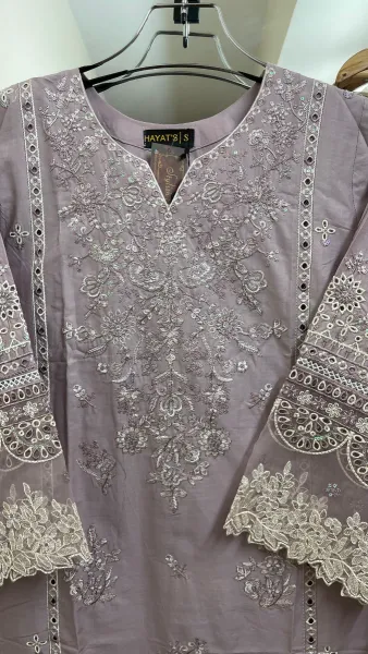 Pakistani Original Hayat Stitched Cotton 3Pcs _ Lavender
